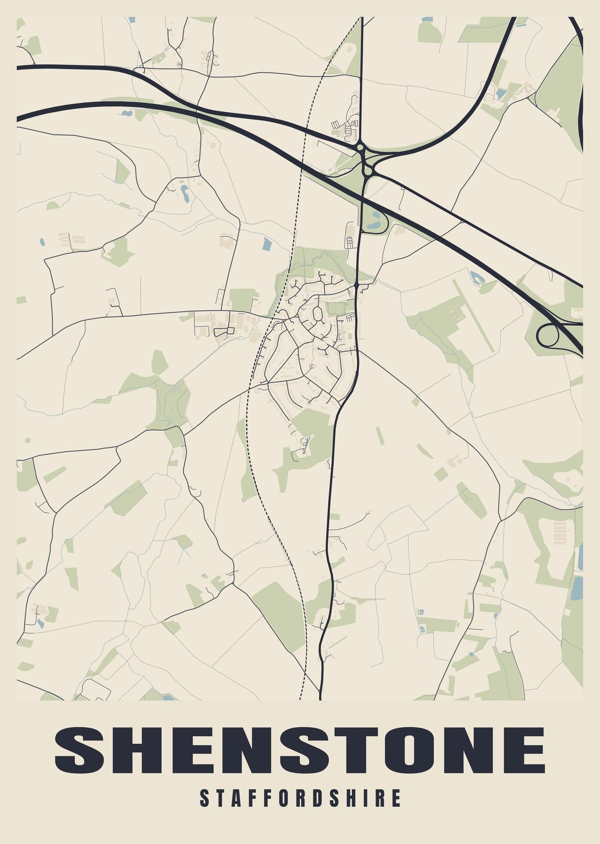 Street map poster of Shenstone, Staffordshire