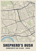 Heritage street map poster of Shepherd's Bush, Hammersmith and Fulham, London