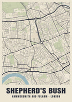 Heritage street map poster of Shepherd's Bush, Hammersmith and Fulham, London