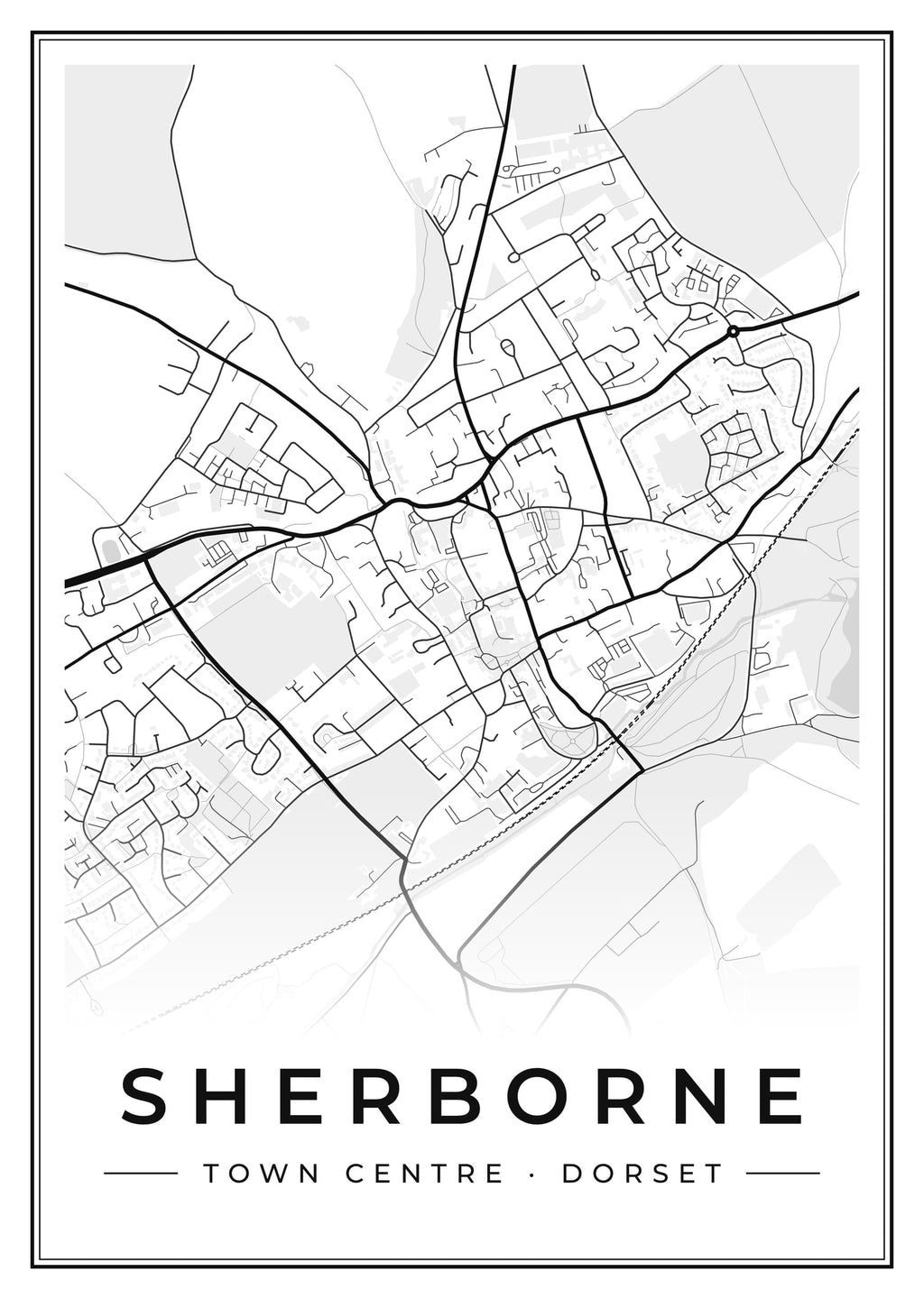 Street map poster of Sherborne town centre, Dorset