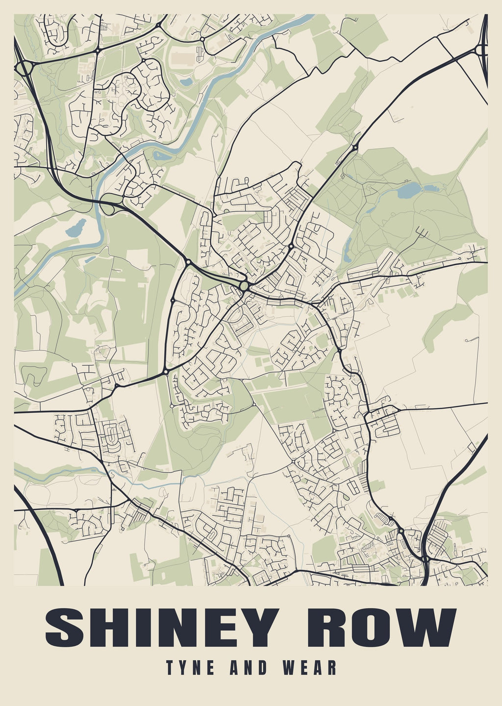 Street map poster of Shiney Row, Tyne and Wear