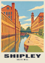 Salts Mill, Shipley poster, Retro Railway style