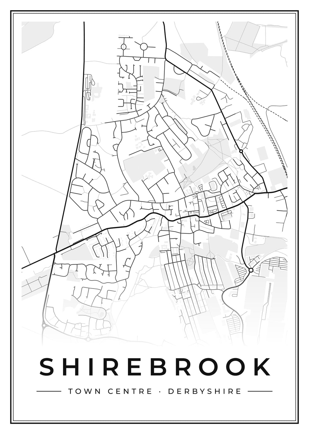 Street map poster of Shirebrook town centre, Derbyshire