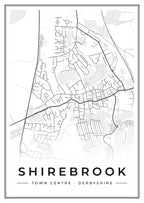 Street map poster of Shirebrook town centre, Derbyshire