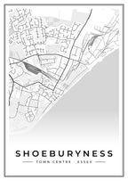 Street map poster of Shoeburyness town centre, Essex