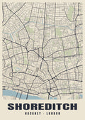 Heritage street map poster of Shoreditch, Hackney, London
