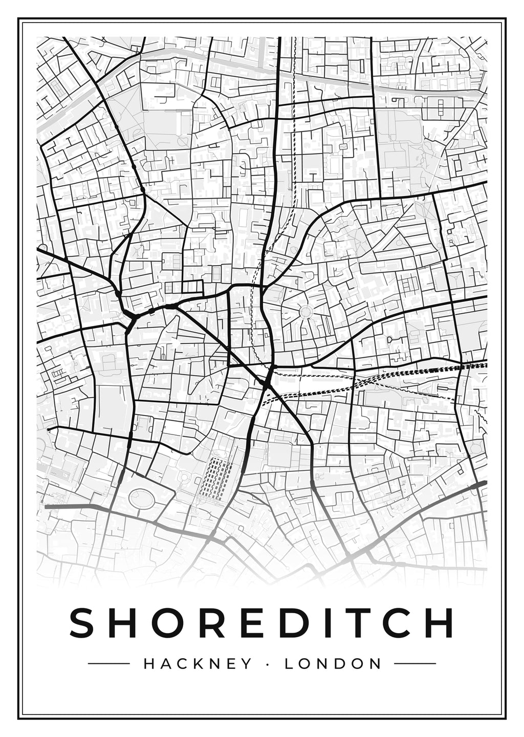 Street map poster of Shoreditch, Hackney, London