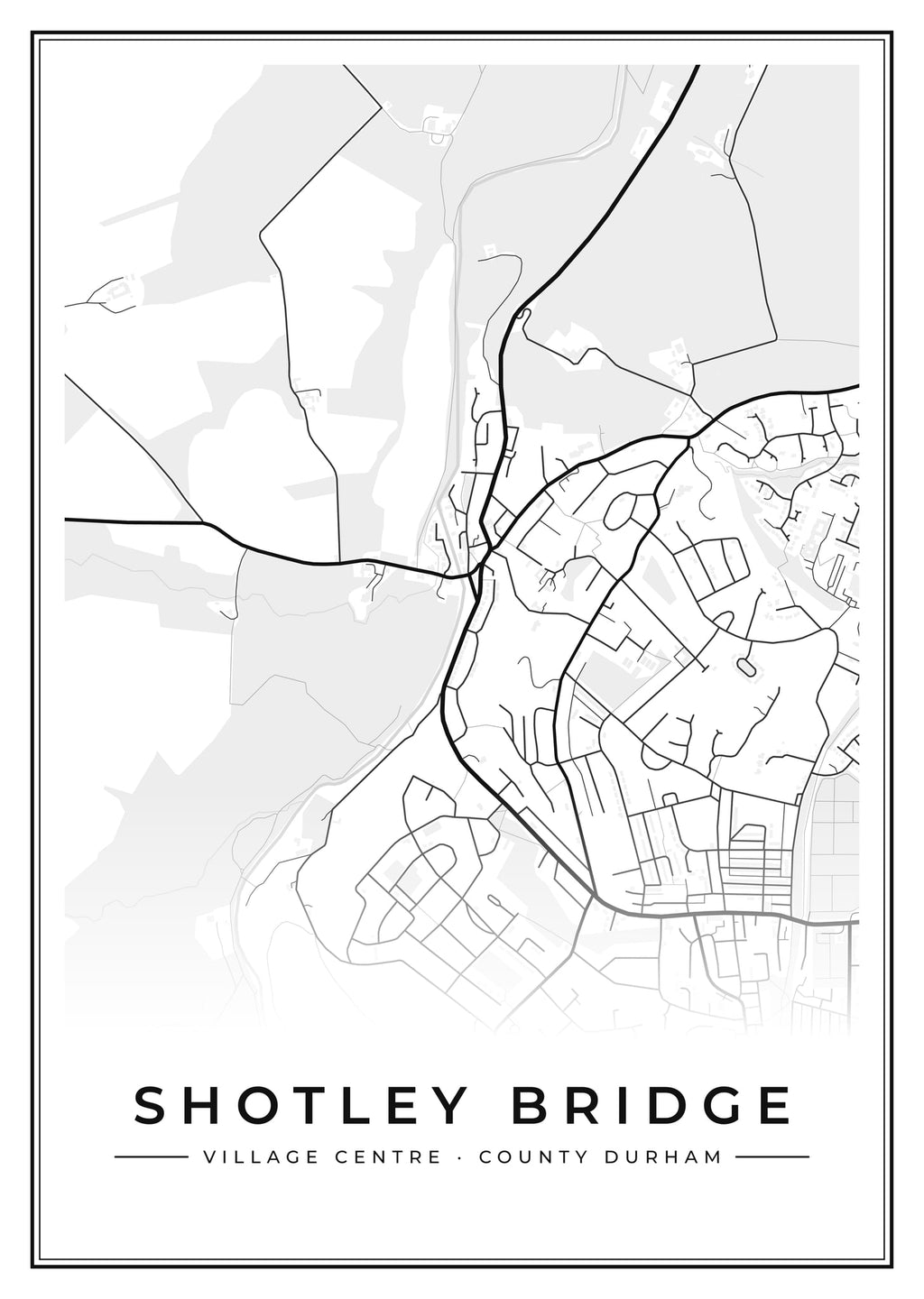 Street map poster of Shotley Bridge village centre, County Durham