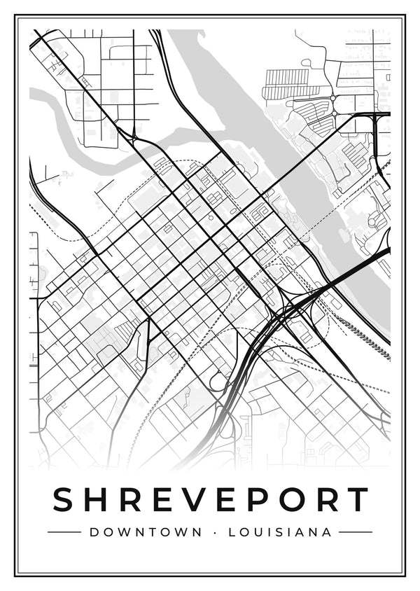 Shreveport Downtown Street Map Poster