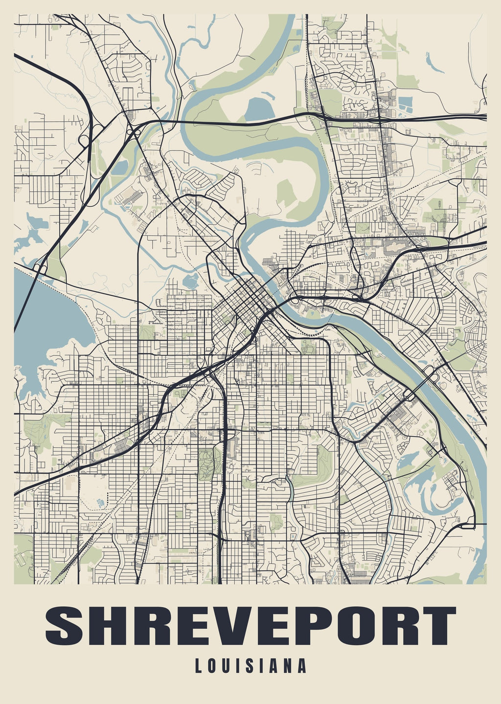 Street map poster of Shreveport, Louisiana