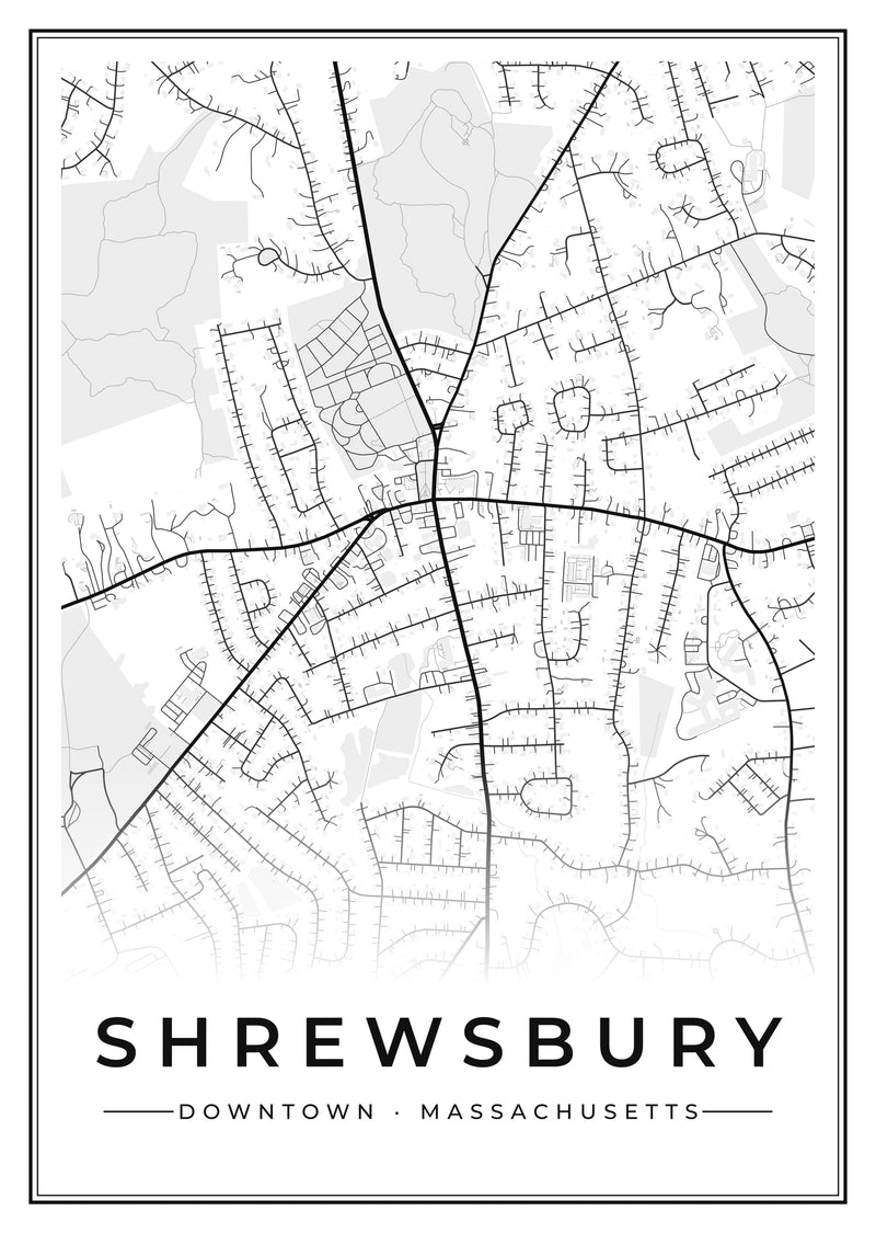 Shrewsbury Downtown Street Map Poster