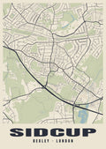 Heritage street map poster of Sidcup, Bexley, London