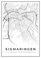 Street map poster of Sigmaringen town centre, Baden-Württemberg