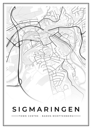 Sigmaringen Town Centre Street Map Poster