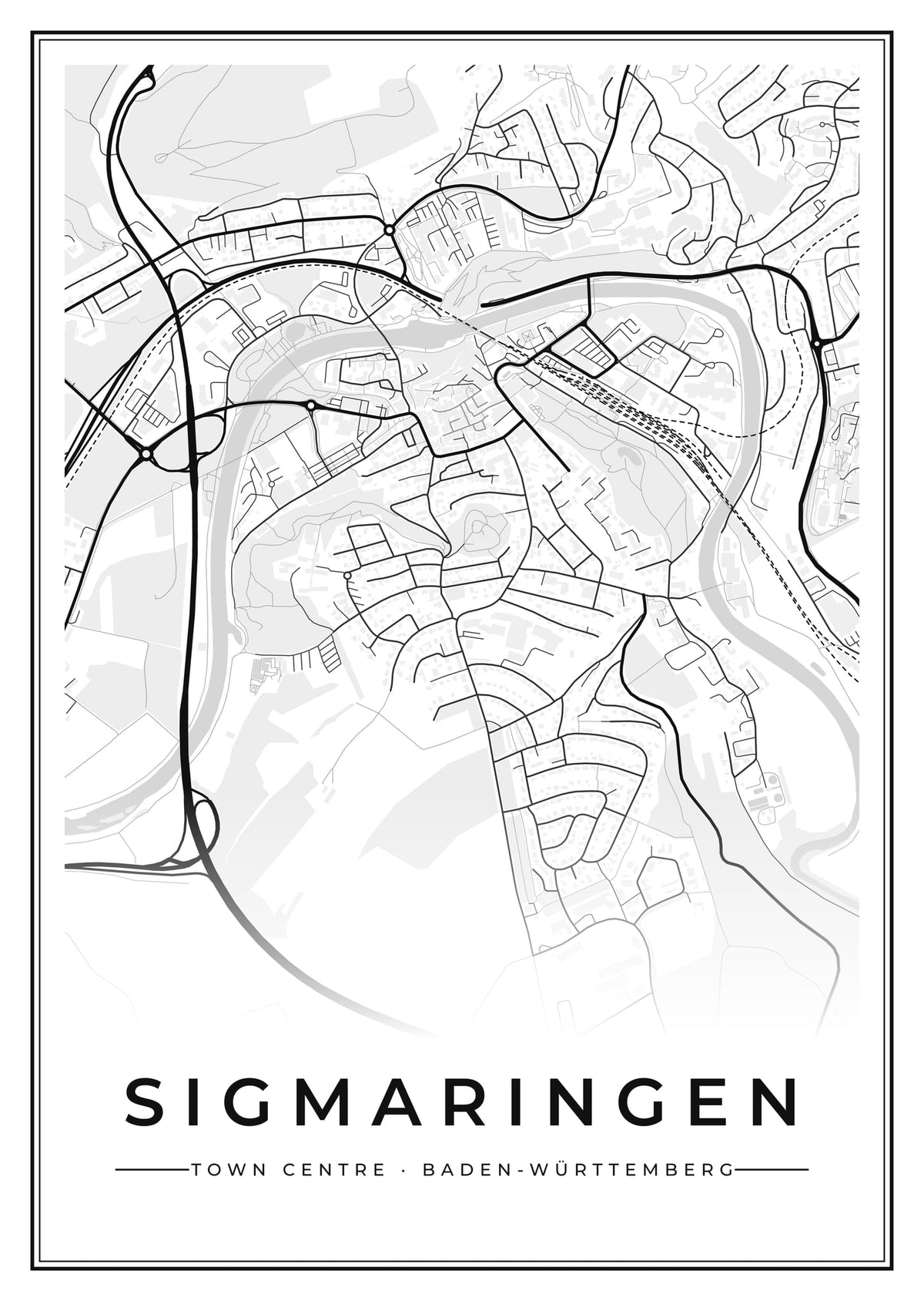 Street map poster of Sigmaringen town centre, Baden-Württemberg