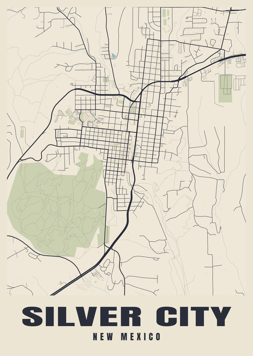 Street map poster of Silver City, New Mexico