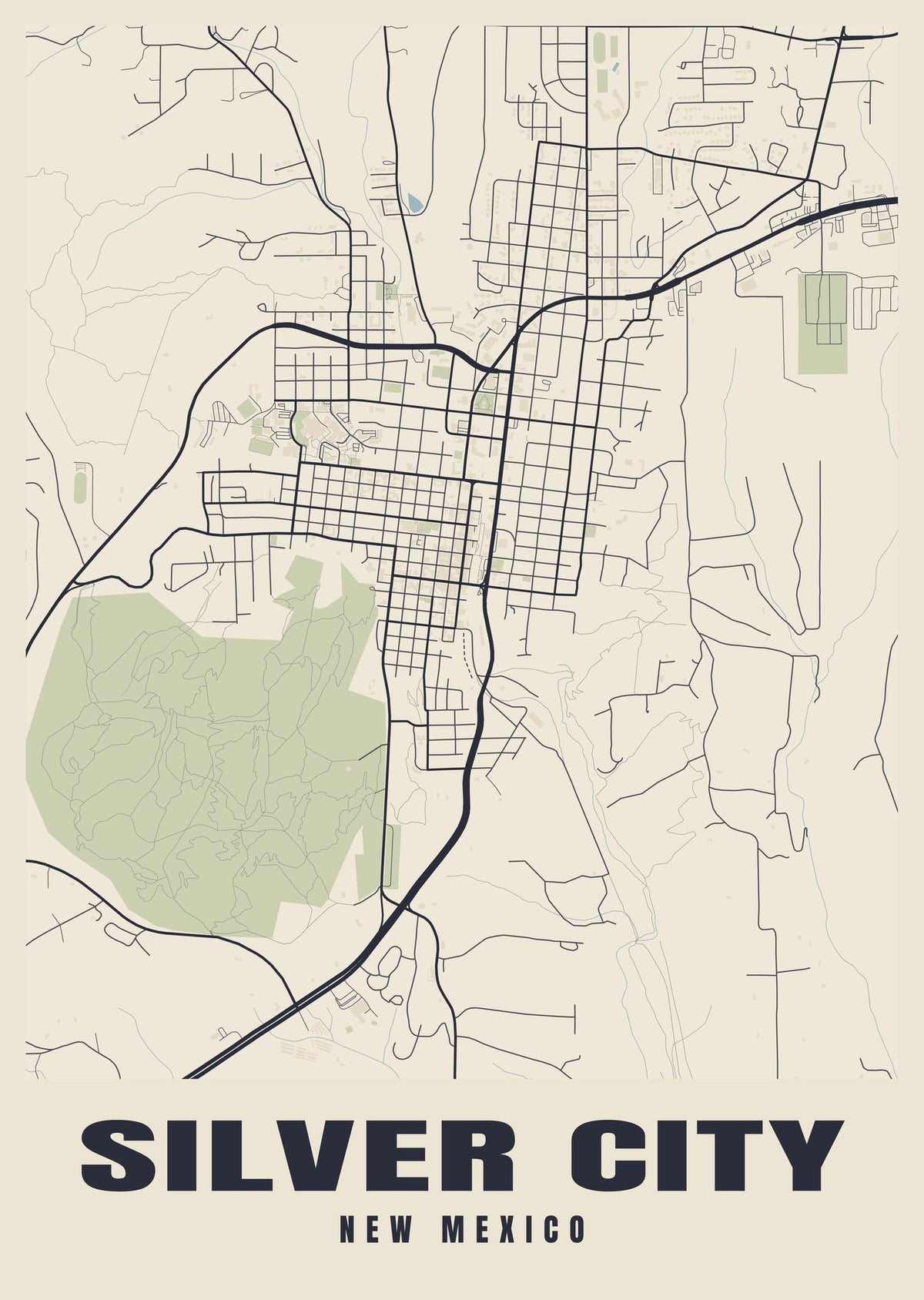 Street map poster of Silver City, New Mexico