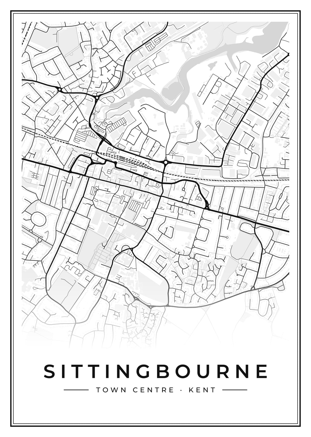 Street map poster of Sittingbourne town centre, Kent