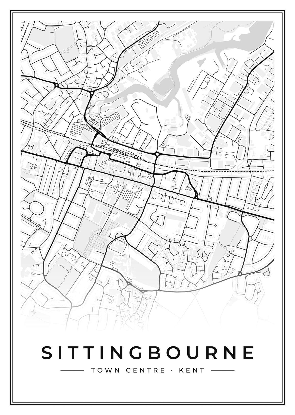 Street map poster of Sittingbourne town centre, Kent