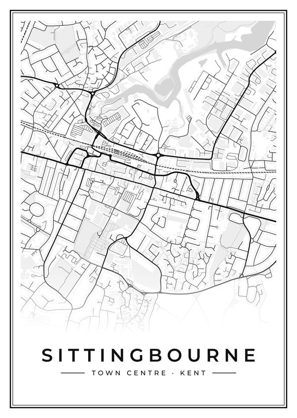 Sittingbourne Town Centre Street Map Poster