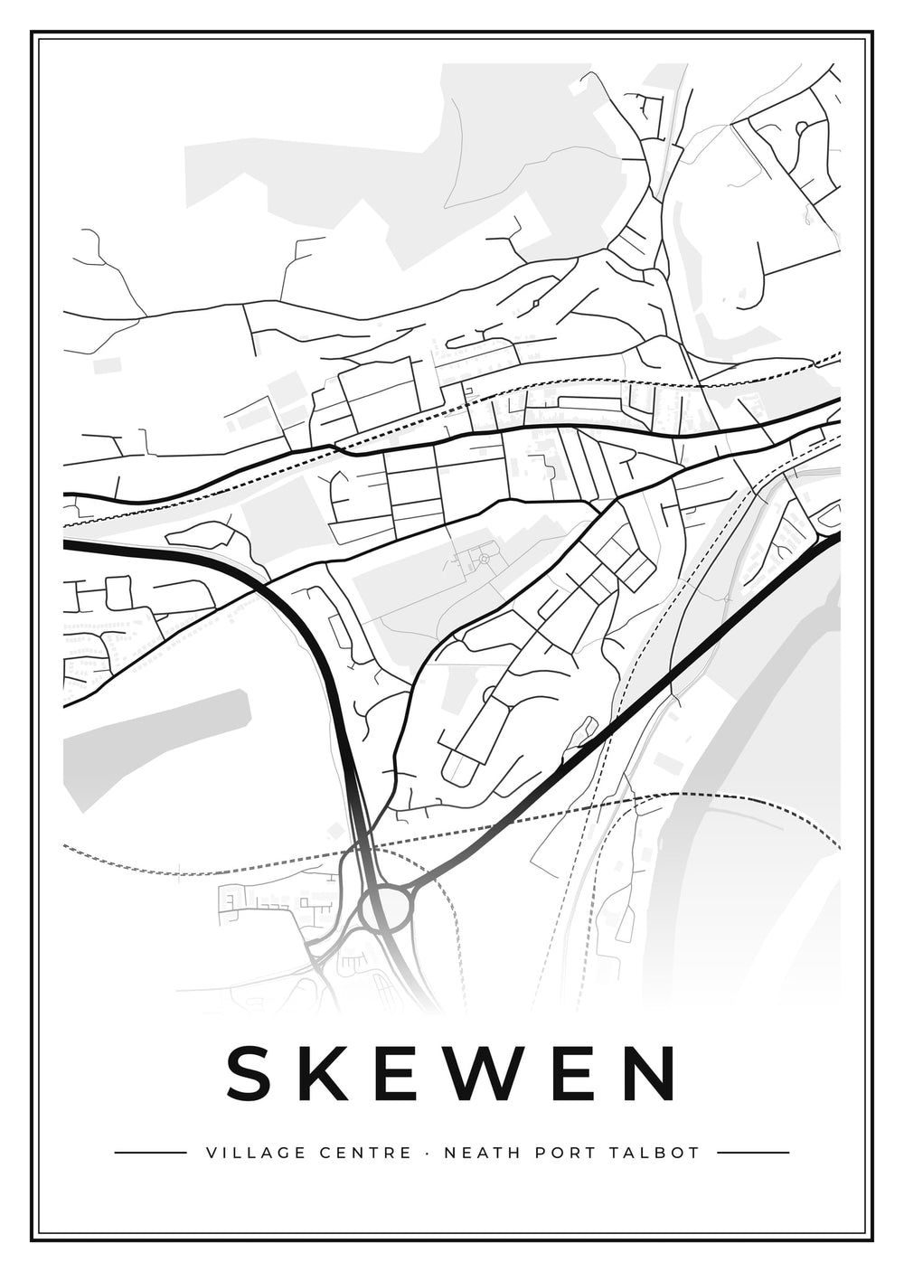Skewen Village Centre Street Map Poster
