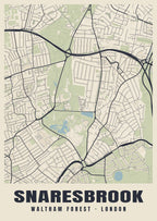 Heritage street map poster of Snaresbrook, Waltham Forest, London