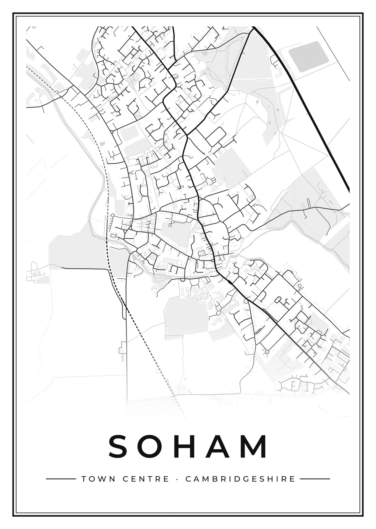 Street map poster of Soham town centre, Cambridgeshire