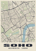 Heritage street map poster of Soho, Westminster, London