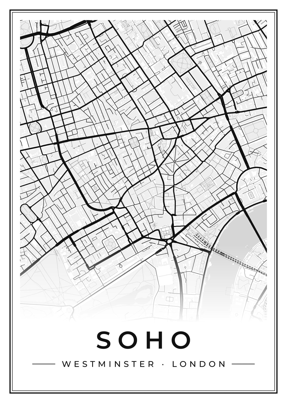 Street map poster of Soho, Westminster, London