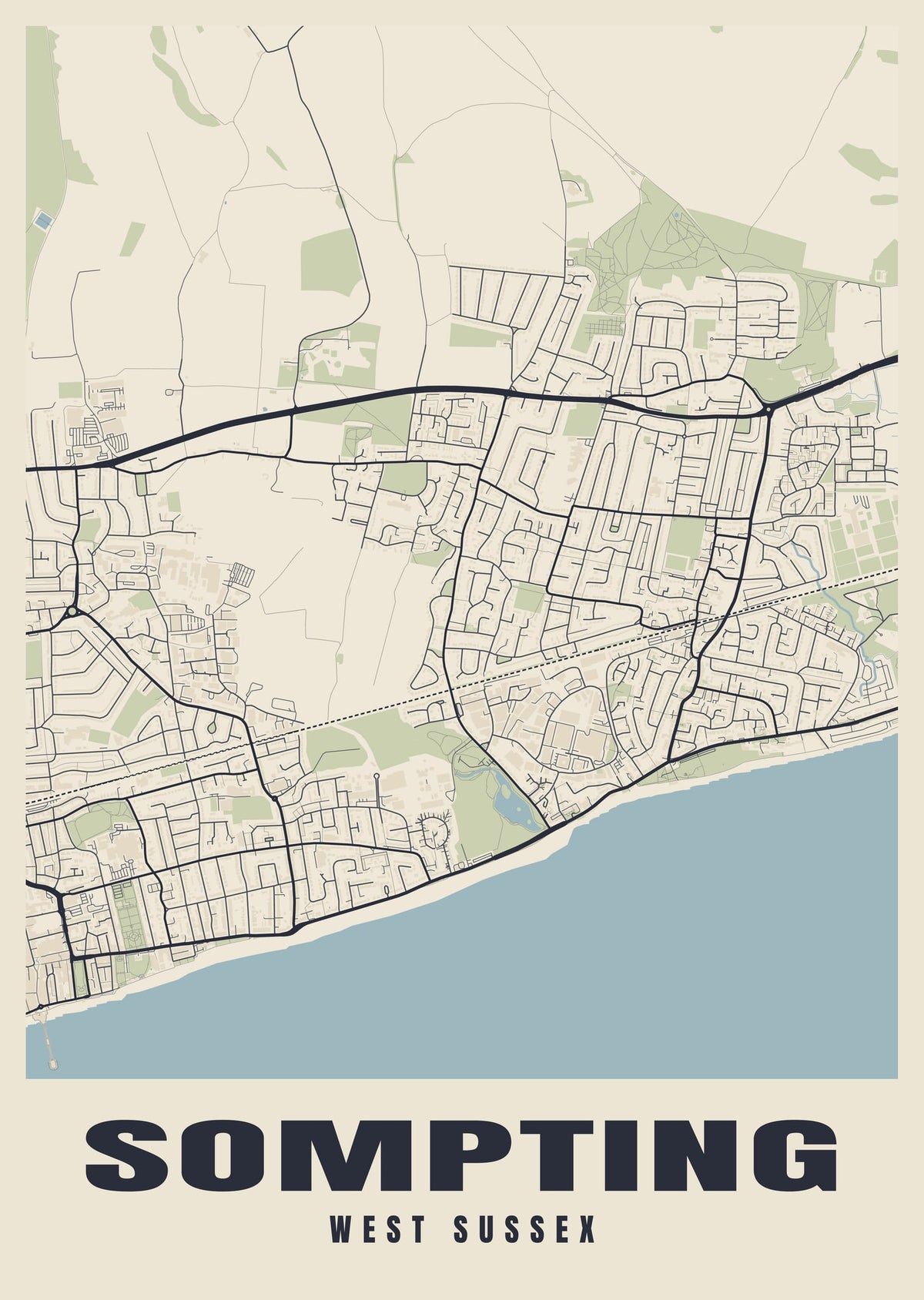 Street map poster of Sompting, West Sussex