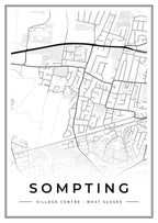 Street map poster of Sompting village centre, West Sussex