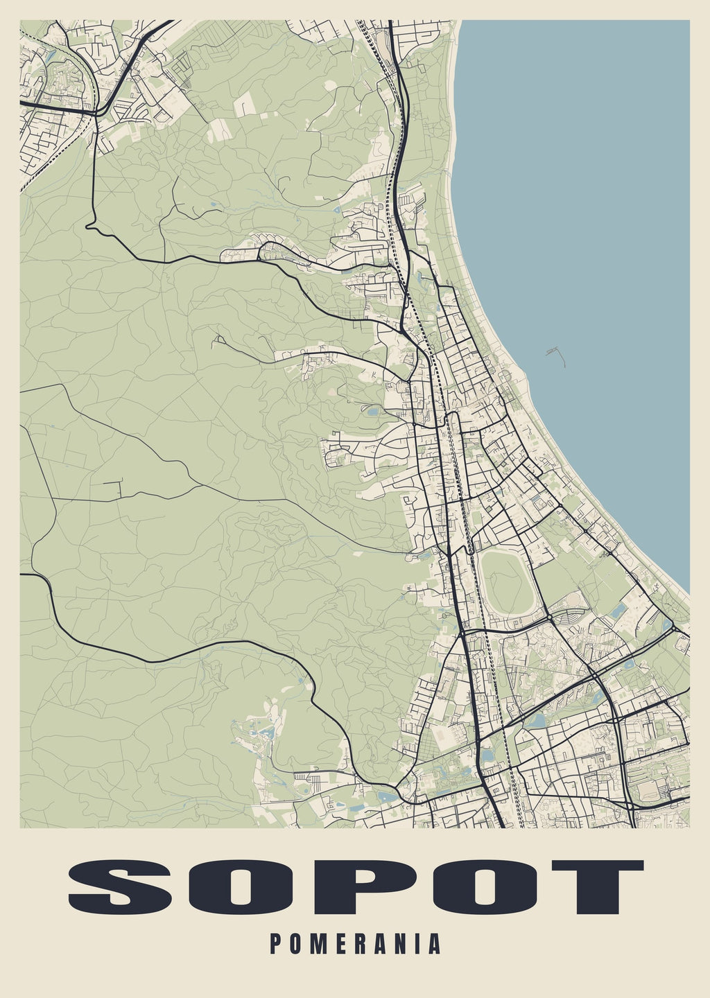 Street map poster of Sopot, Pomerania