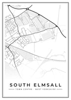 Street map poster of South Elmsall town centre, West Yorkshire