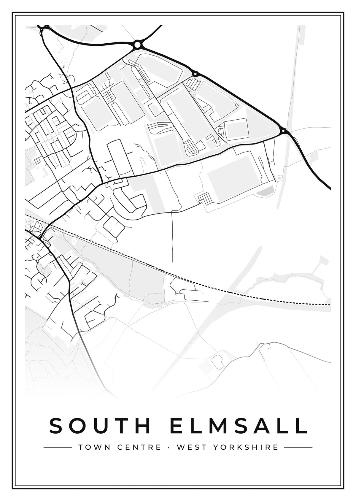 Street map poster of South Elmsall town centre, West Yorkshire