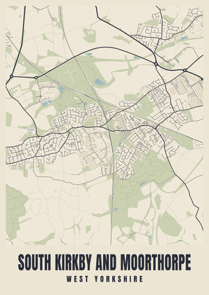 South Kirkby and Moorthorpe Street Map Poster