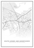 Street map poster of South Kirkby and Moorthorpe town centre, West Yorkshire