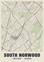 Heritage street map poster of South Norwood, Croydon, London