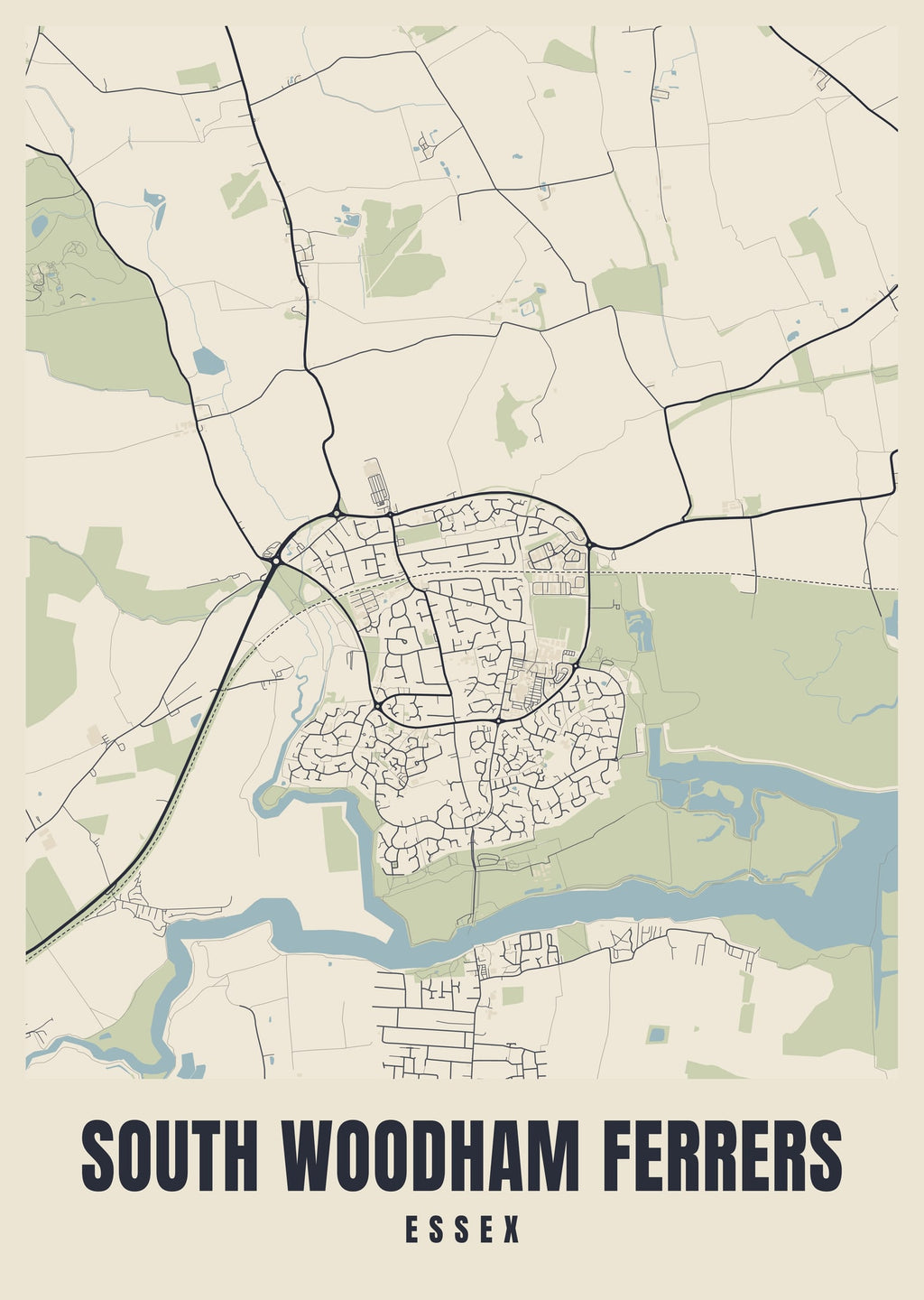 Street map poster of South Woodham Ferrers, Essex