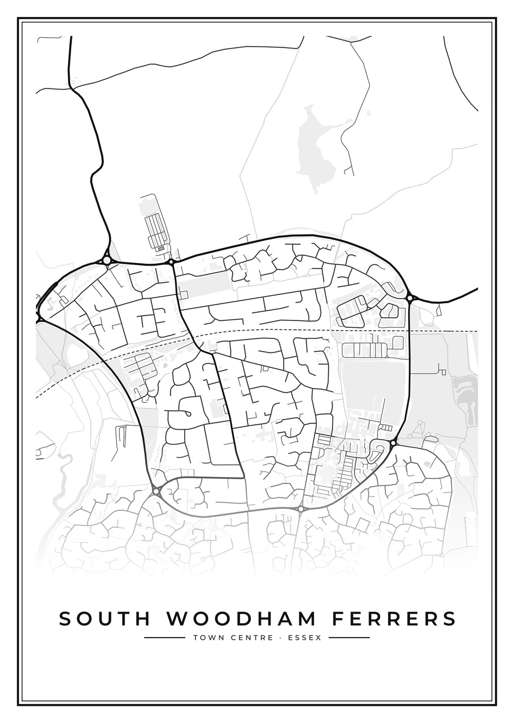 Street map poster of South Woodham Ferrers town centre, Essex