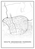 Street map poster of South Woodham Ferrers town centre, Essex