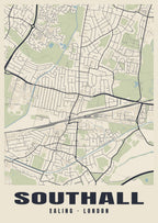 Heritage street map poster of Southall, Ealing, London