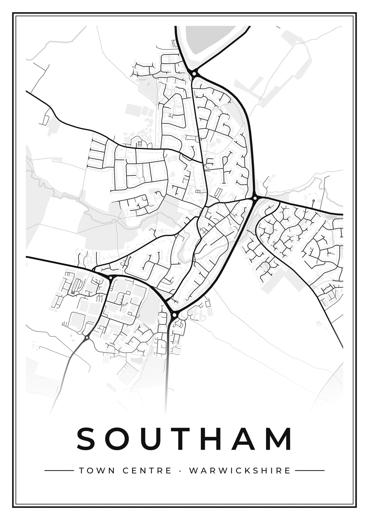 Street map poster of Southam town centre, Warwickshire