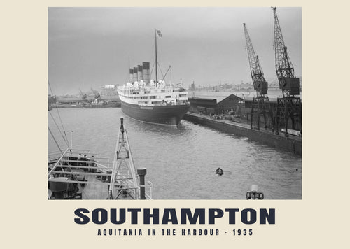 Aquitania in the Harbour, Southampton — Historic photograph print, 1935