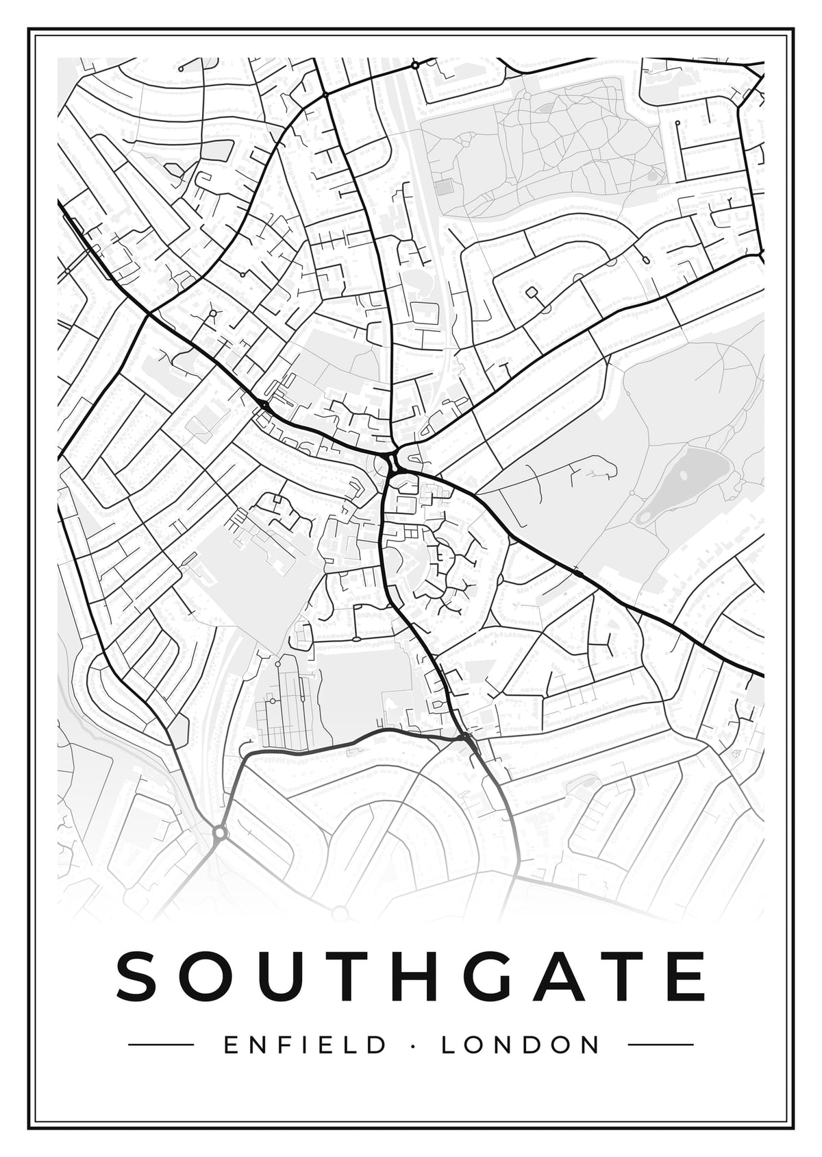 Street map poster of Southgate, Enfield, London