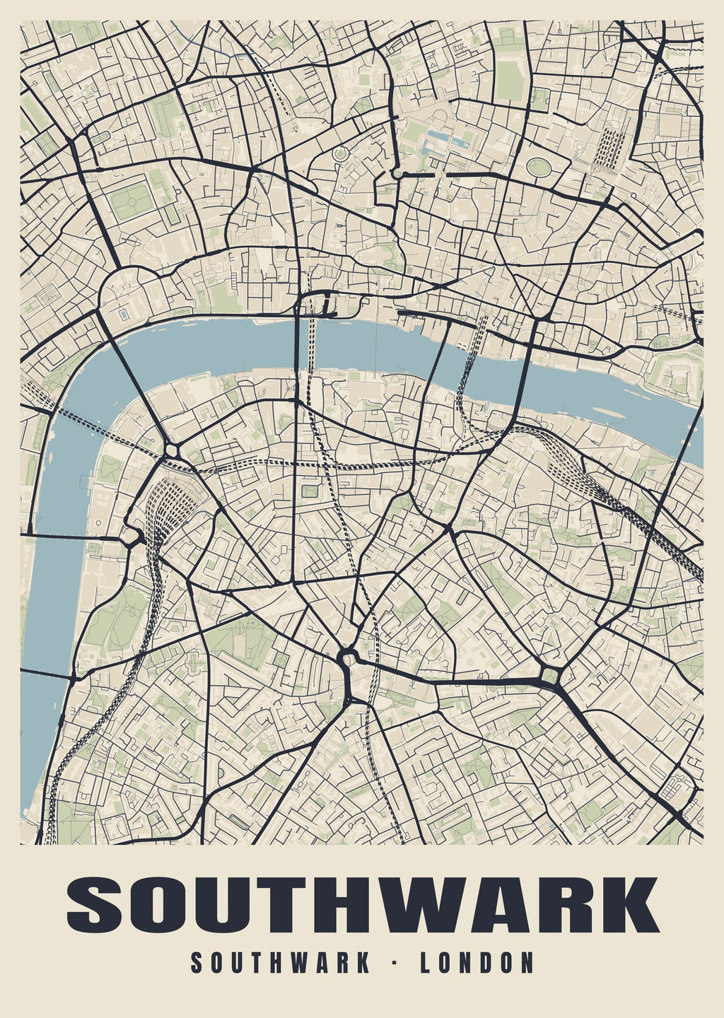 Heritage street map poster of Southwark, Southwark, London