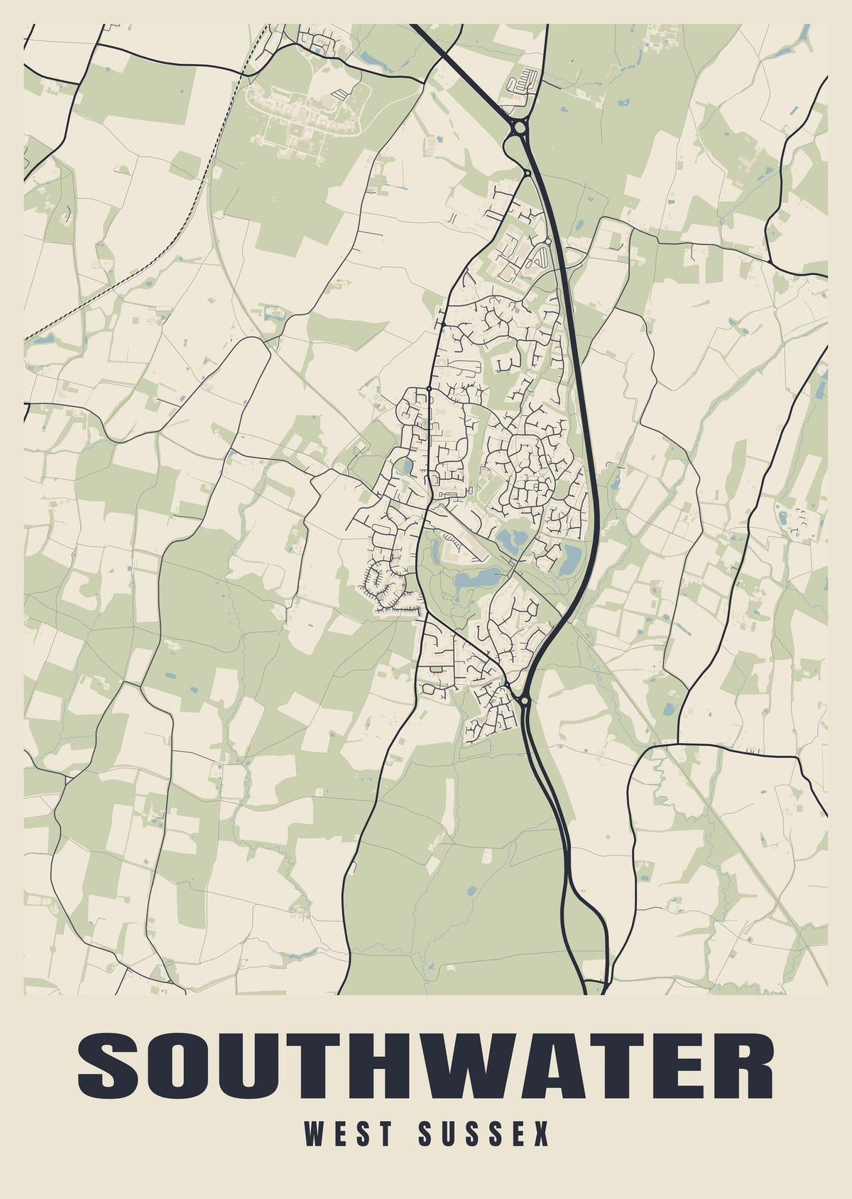 Street map poster of Southwater, West Sussex