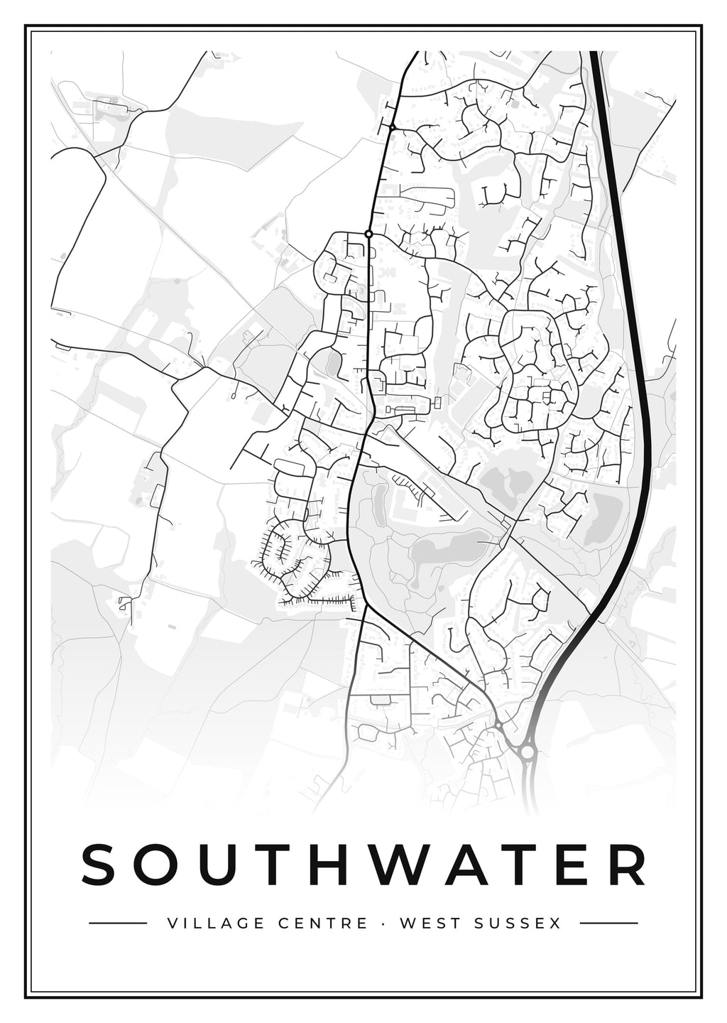 Street map poster of Southwater village centre, West Sussex