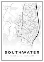 Street map poster of Southwater village centre, West Sussex