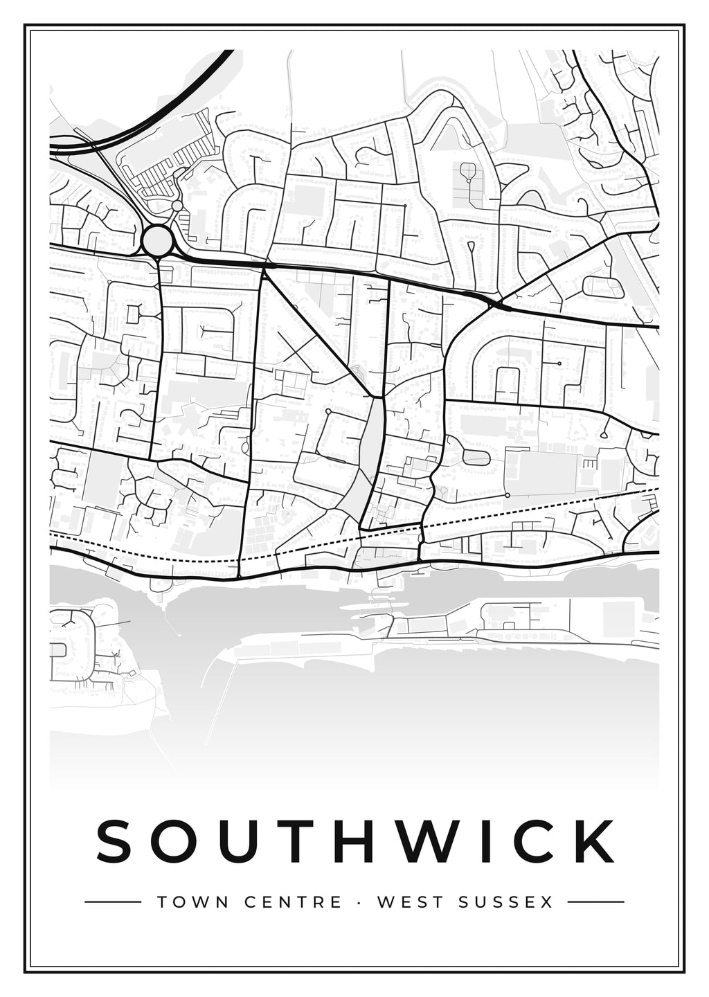 Street map poster of Southwick town centre, West Sussex