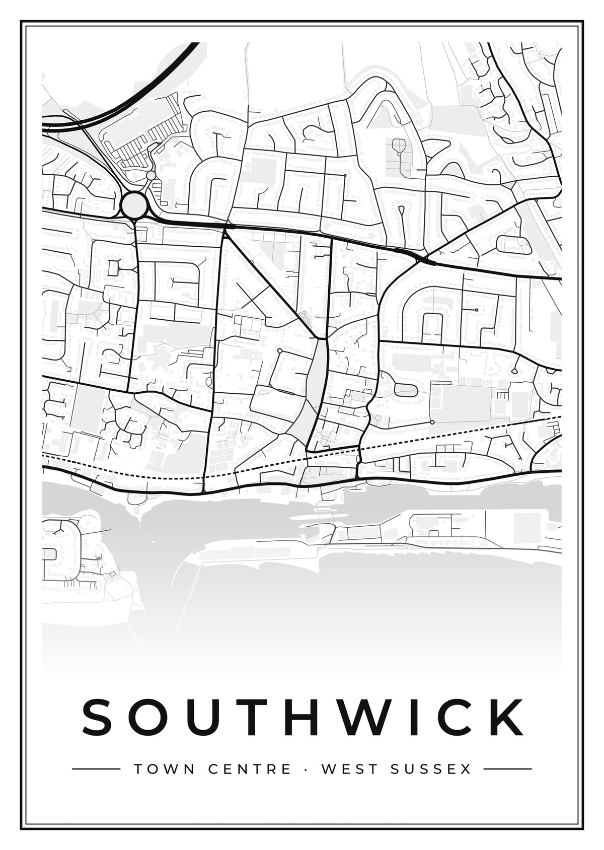 Street map poster of Southwick town centre, West Sussex
